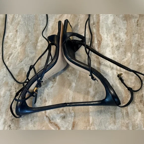 Women’s SCHUTZ Vikki black leather ankle tie heels- Size 9.5 - Picture 4 of 6